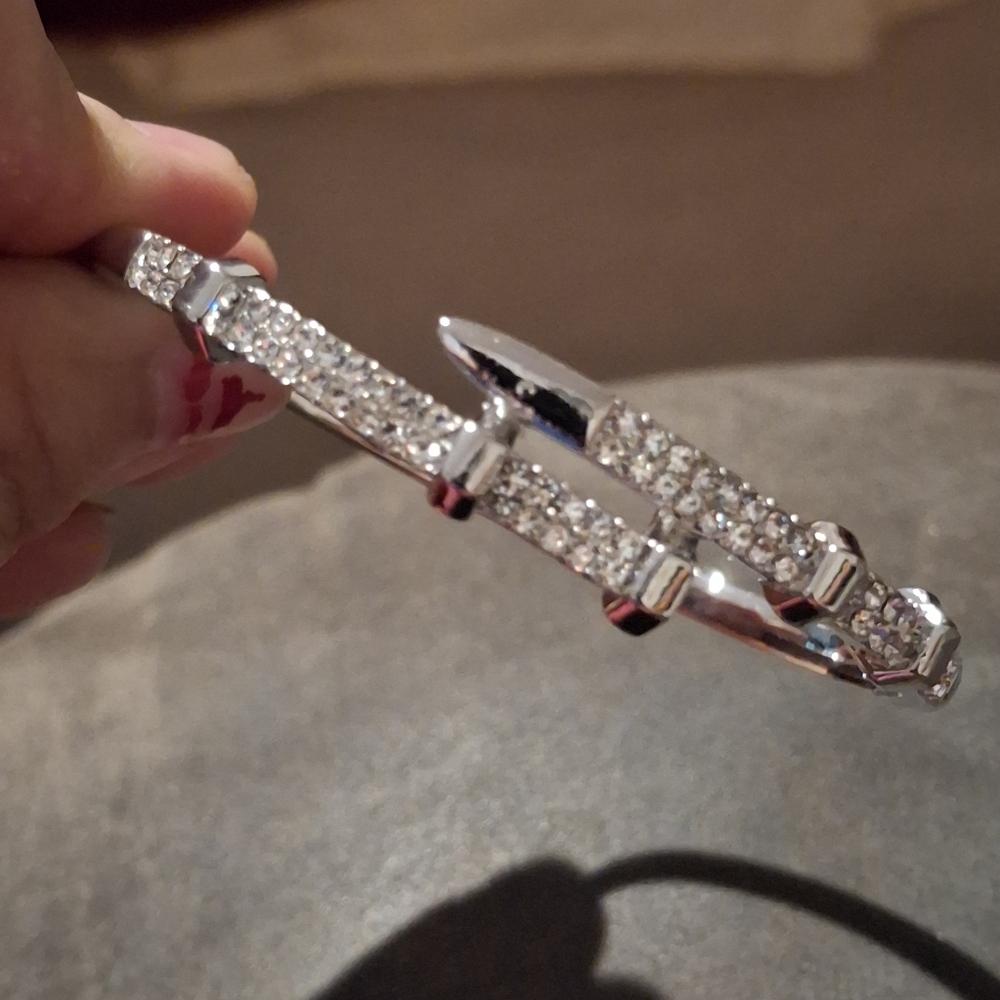 Silver Titanium Nail Bangle Bracelet Stackable Bangle - Picture 2 of 4